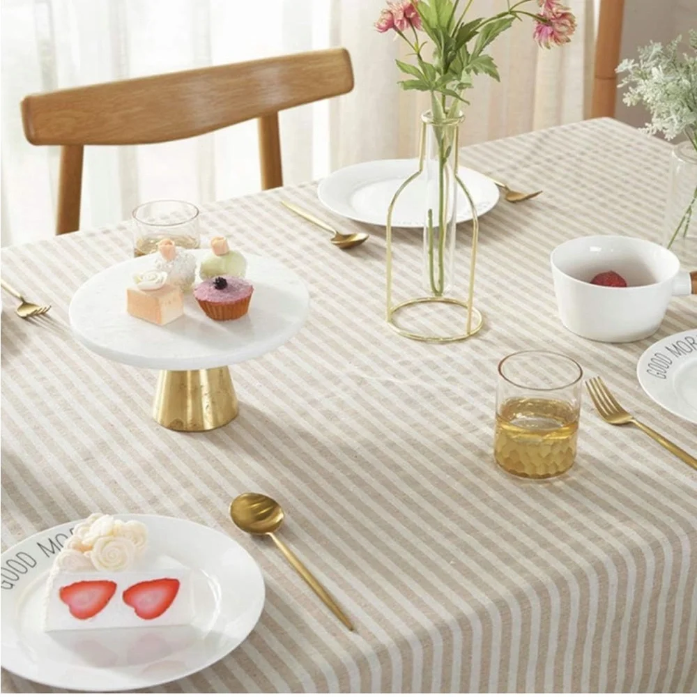 Linen Cotton Soft Taupe Striped Table Cloth